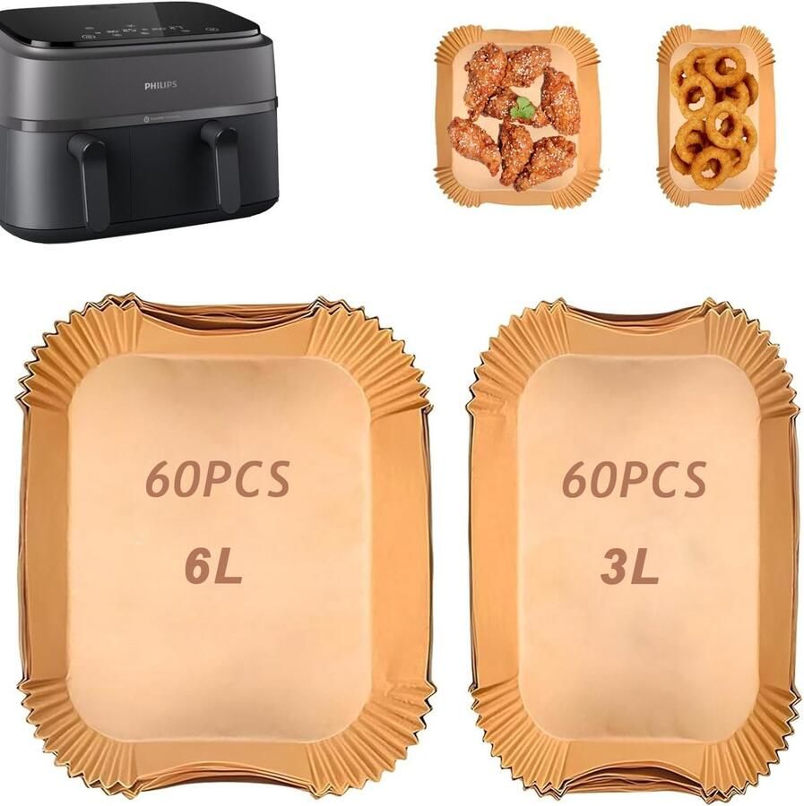 Dailygoods Luchtfriteuse Papieren Voeringen 120 Stuks Wegwerp Inzetstukken voor Philips Dubbele Mand Airfryer