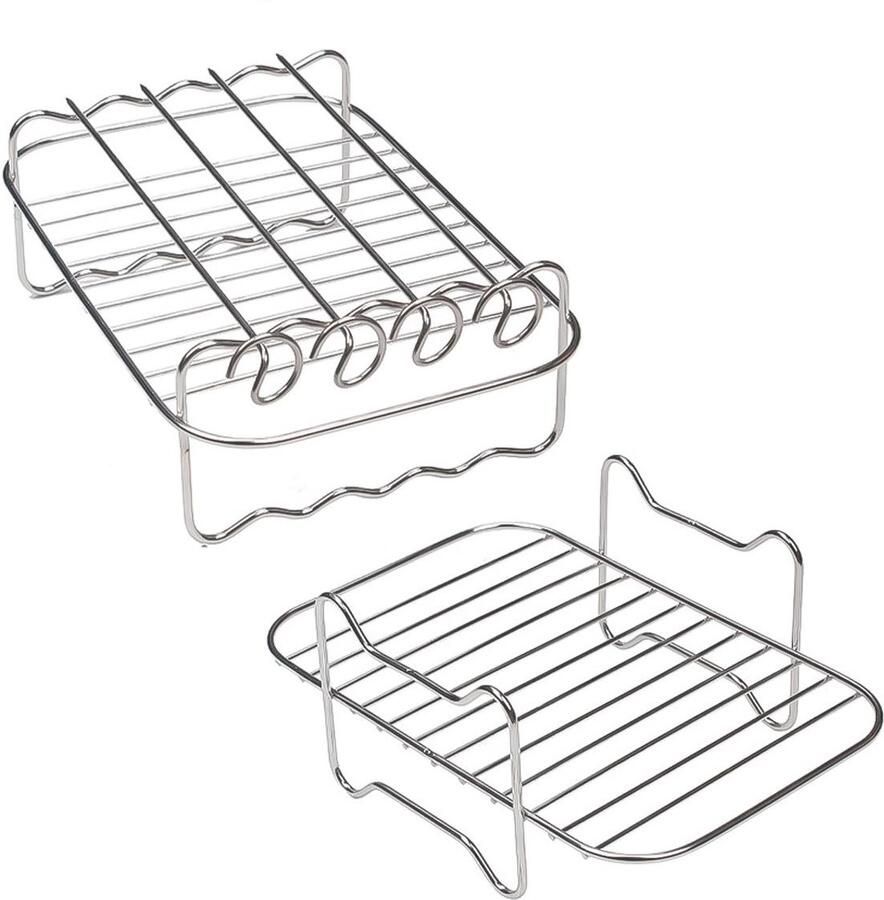 Dailygoods- Luchtfriteuse Rack Roestvrij Staal Multifunctioneel Laagrek Grill Pan Accessoires 4 Barbecuestokken Veilig en Duurzaam Glad Gepolijst Grillrek