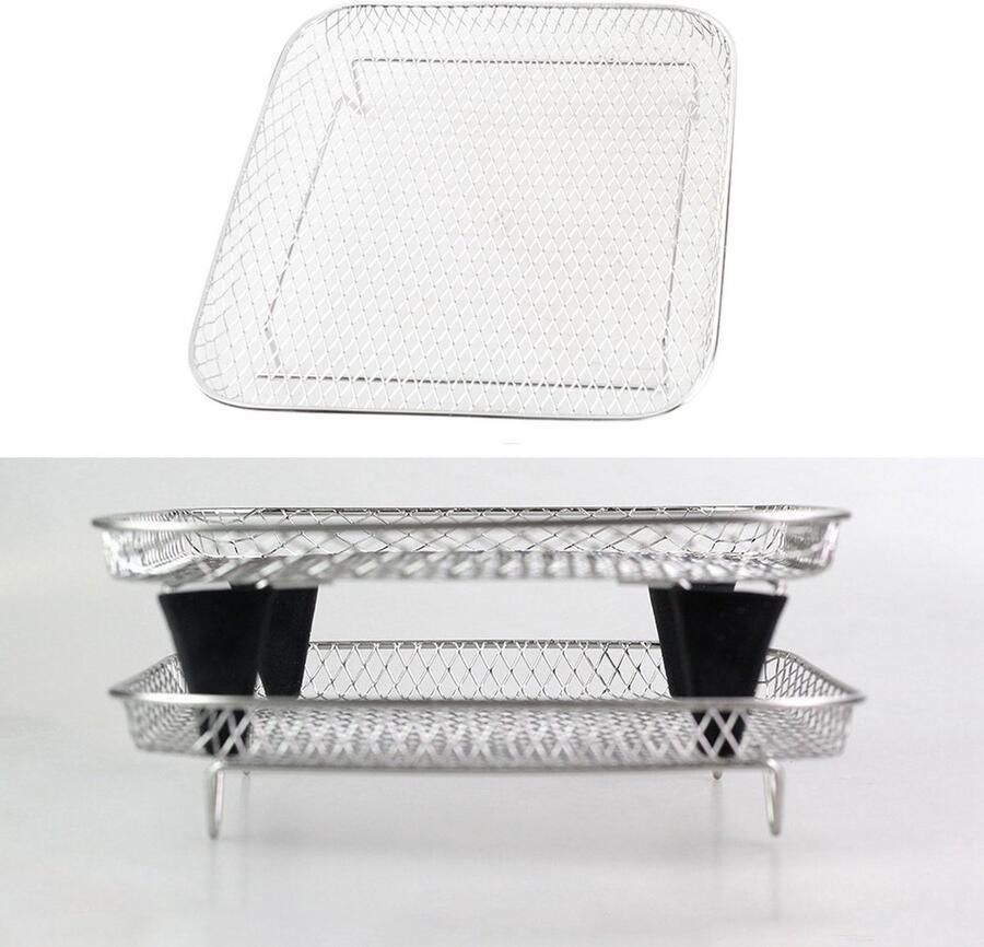 Dailygoods- Luchtfriteusemand 3 Stuks Roestvrij Stalen Grillmand Stapelontwerp Gaasmandenset Vaatwasmachinebestendig Verhoogt kookruimte Airfryer Rek