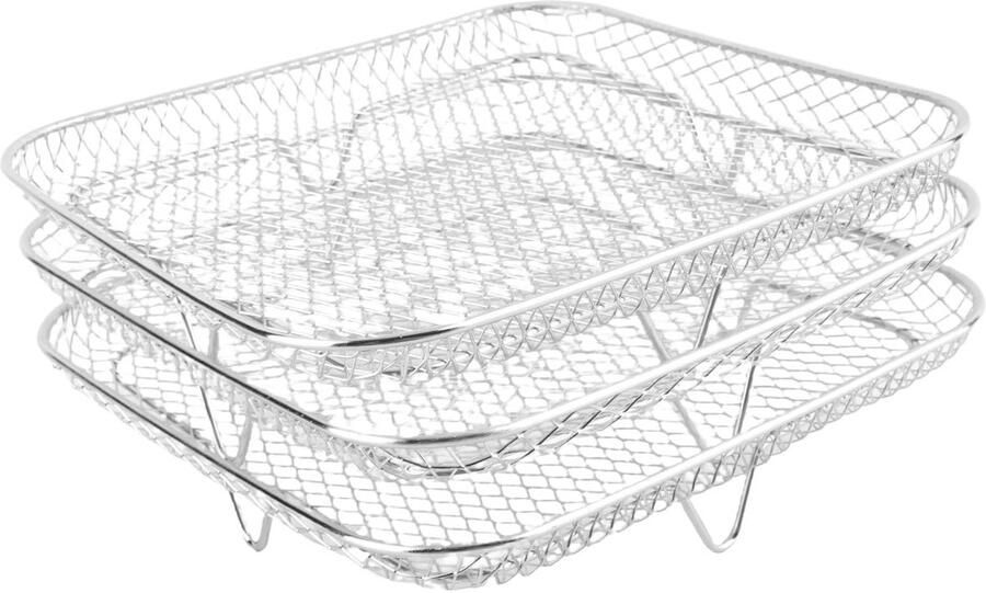 Dailygoods- Luchtfriteusemand 3 Stuks Roestvrij Stalen Grillmand Stapelontwerp Gaasmandenset Vaatwasmachinebestendig Verhoogt kookruimte Airfryer Rek
