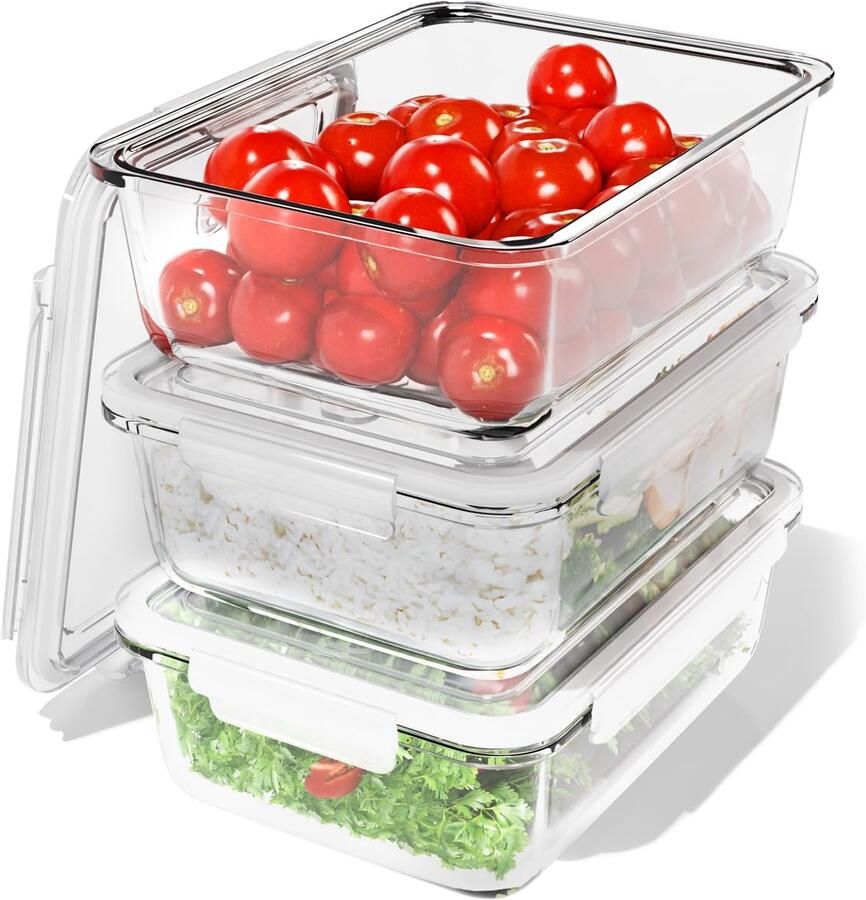 Dailygoods- Maaltijdbereidingsdozen set van 3 Glazen Bakjes met Deksel Vaatwasser Magnetron Oven Geschikt Voedselbewaardozen 3x 1040ml Transparant Gezond Eten Voedselopslagbakjes