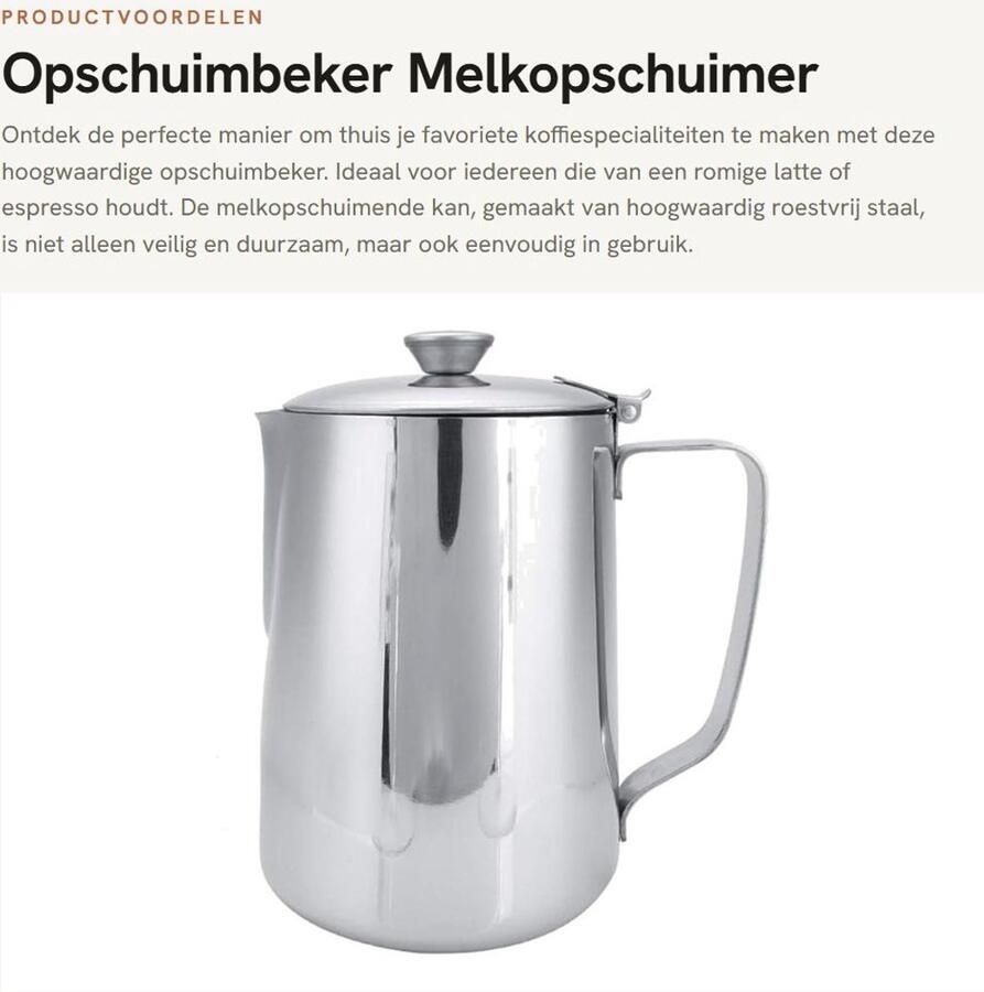 Dailygoods- Melkopschuimer 1000ML Roestvrij Staal Druppelloze Uitloop Ergonomische Handgreep Deksel Veilig en Duurzaam Melkkan