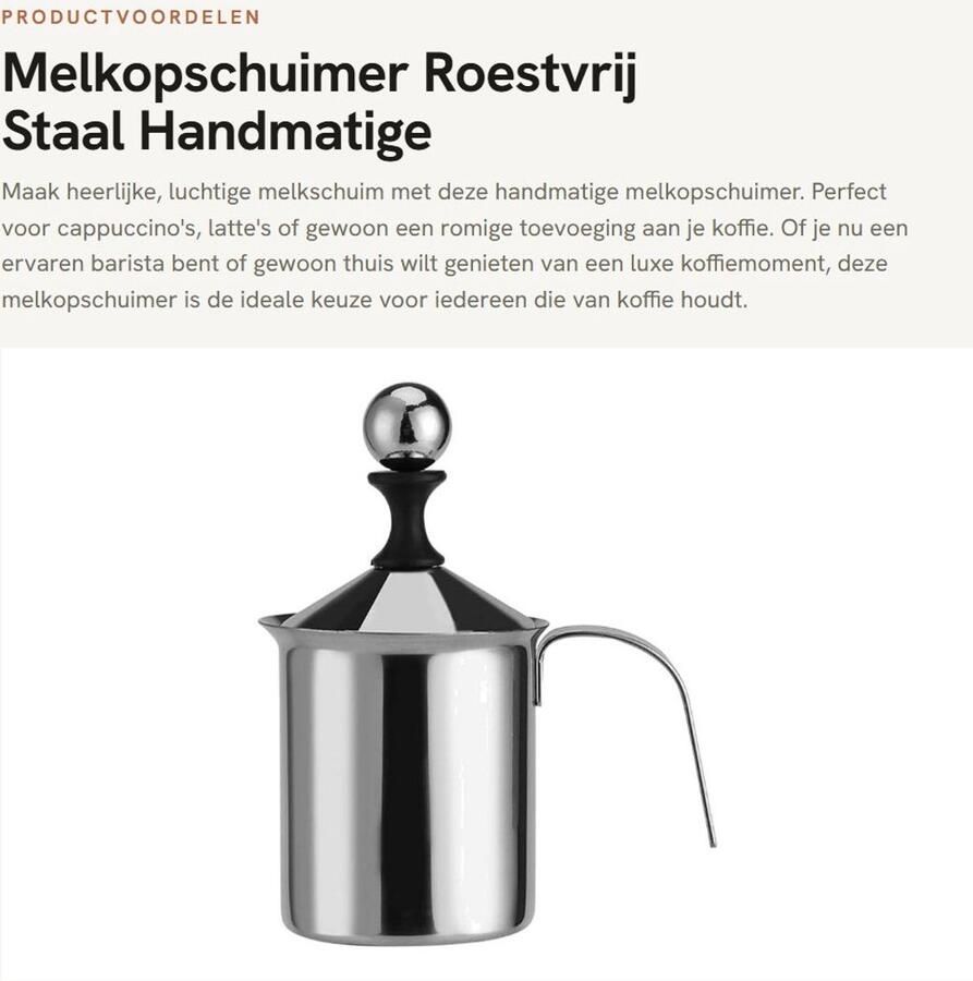 Dailygoods- Melkopschuimer Roestvrij Staal 400 800 ML Handmatig Dubbele Zeef Koffie Cappuccino Zilver Elegant Gieten