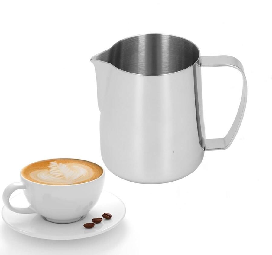 450ml 304 roestvrij staal Melkkan voor Melkopschuimer Koffiekaraf Pitcher Cappuccino Melkopschuimer Warmer Barista Tool voor Thuis Café Kantoor Zilver
