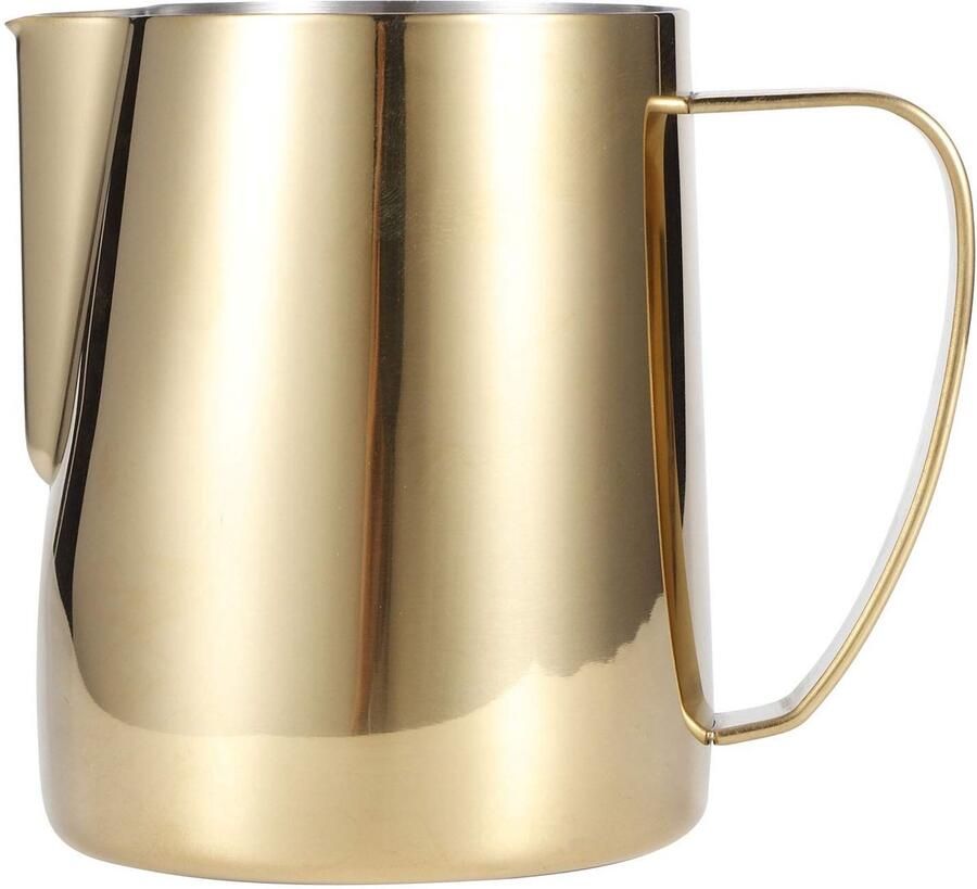 Dailygoods- Melkopschuimkan Goudkleurig RVS Stoomkan Hittebestendige Handgreep Druppelloze Tuit 350ml Hoogwaardig Ontwerp Koffiemelkkan