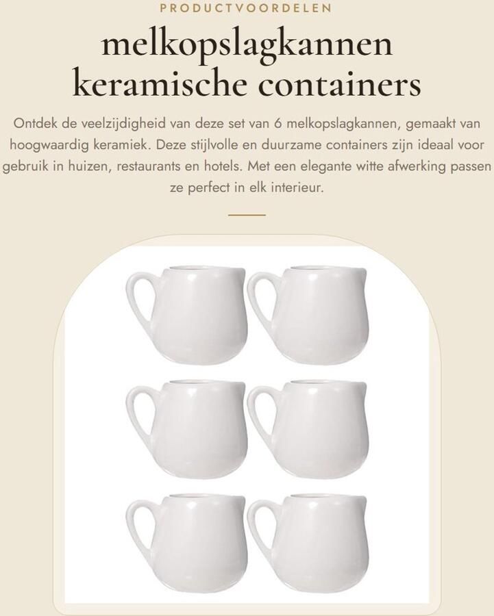 Dailygoods- Melkopslagkan 6 Stuks Keramische Containers Duurzaam Wit 7 5 x 6 x 5 cm Geschikt voor Huizen Restaurants Sauzenkan