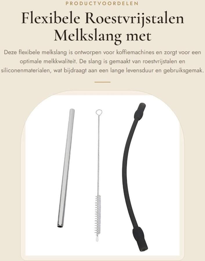 Dailygoods- Melkslang Roestvrij Staal Vervangingsslang Borstel Siliconen Koffiemachine Eenvoudige Installatie Koffiemachine Slang
