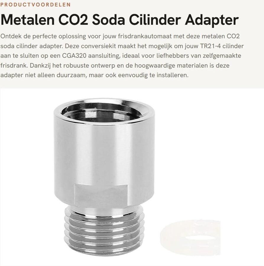 Dailygoods Metalen CO2 Soda Cilinder Adapter Conversiekit TR21-4 naar CGA320 Roestvrij staal CO2-cilinderadapter Geschikt voor Soda-Club