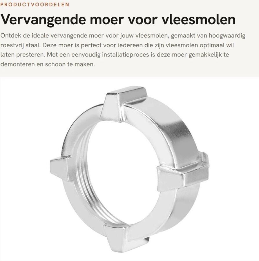 SPHs Vervangende moer voor vleesmolen Roestvrijstalen moermolen Duurzaam en slijtvast roestvrij staal Keukengereedschap Gesc