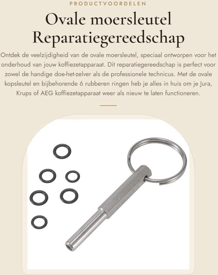 Dailygoods- Moersleutel Ovaal Reparatiegereedschap voor Koffiezetapparaten Roestvrij Staal Magnetisch Inclusief Sleutelring Duurzaam Koffiezetapparaat Gereedschap