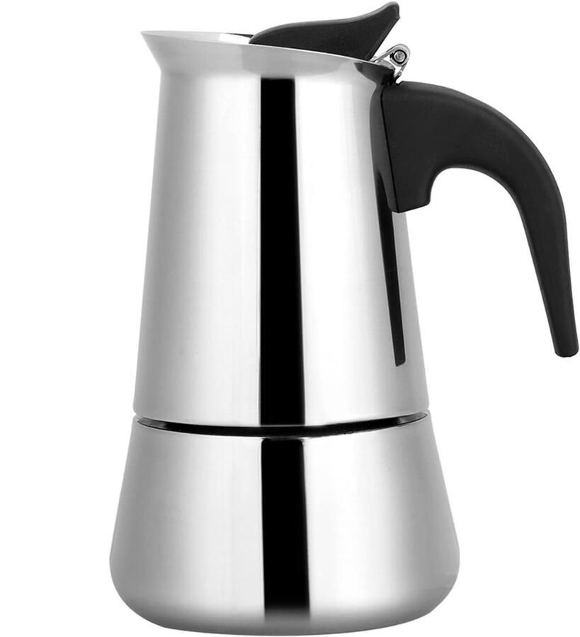 JHUBERS- Moka Koffiezetapparaat Draagbaar Roestvrij Staal Ergonomische Greep Inhoud 100 200 300 450 ml Brede Bodem