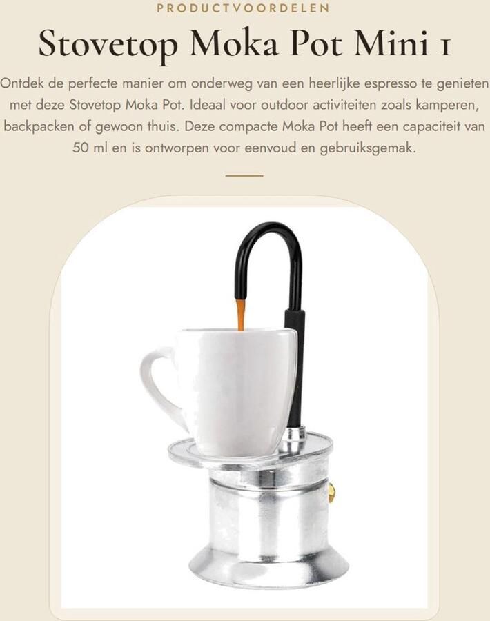 Dailygoods- Moka Pot Mini 1 Cup 50ML Koffiezetapparaat Italiaanse Stijl Draagbare Espresso Pot Hoogwaardig Roestvrij Staal Eenvoudig in Gebruik