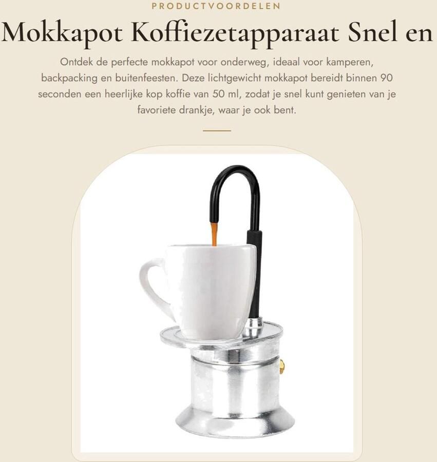Dailygoods- Mokkapot Aluminium Koffiezetapparaat 1 Kop 50 Ml Lichtgewicht Draagbaar Geschikt voor Kookplaat Snel Koffiezetten in 90 Seconden