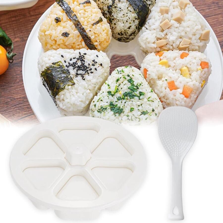 Dailygoods- Onigiri Vorm 6-in-1 Herbruikbare Rijstbal Maker Driehoekige Onigiri Mal Siliconen Geschikt voor Camping Lunch Rijstballenmaker