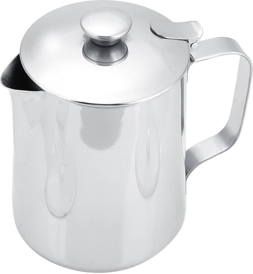 Dailygoods- Opschuimkan 2000Ml Melkopschuimkan Roestvrij Staal Druppelloze Tuit Ergonomische Handgreep Deksel Melkkan
