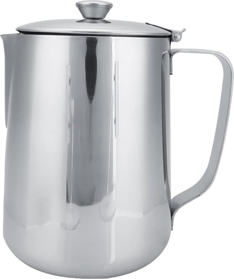 Dailygoods- Opschuimkan 2000ml Roestvrij Staal Druppelloze Tuit Ergonomische Handgreep Deksel Veilig en Duurzaam Melkkan