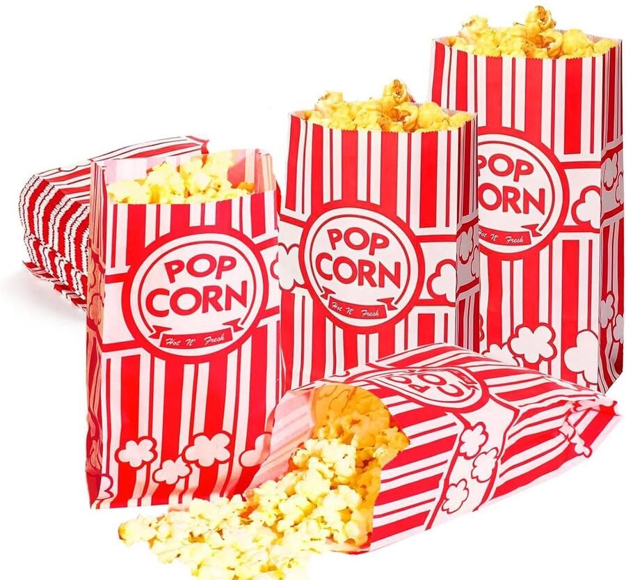 Dailygoods Popcorn Bags 100 Stuks in Rood en Wit voor Feestjes