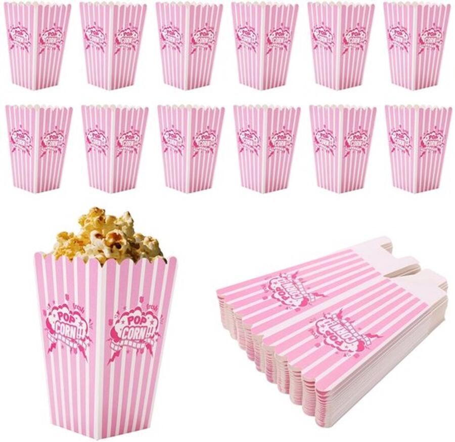 Dailygoods- Popcorn Bakjes 24st Klein Kartonnen Emmers Roze Wit