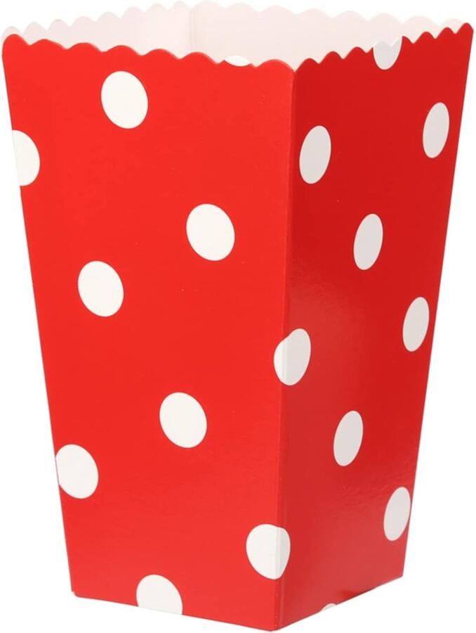 Dailygoods- Popcorndozen 26 Stuks Papieren Zakken Rode Stippen Opvouwbaar Ideaal voor Feesten Veilig Materiaal Snoepzakjes