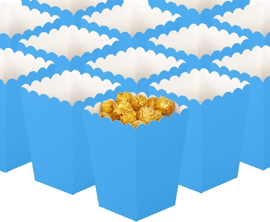 Dailygoods- Popcorndozen 50 stuks Kartonnen Snoepdozen Herbruikbare Snackcontainers Eenvoudig Opvouwbaar Golfpatroon Perfect voor Feestjes