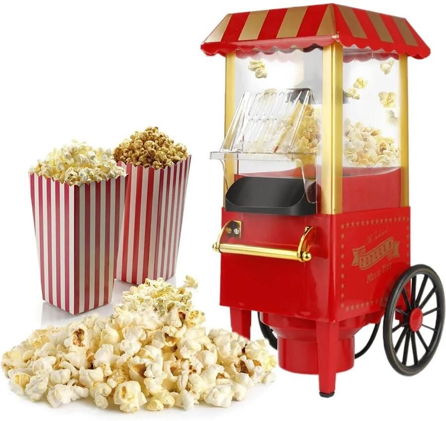 Dailygoods Popcornmachine Retro 1200W voor thuisgebruik popcornmachine met hetelucht popcornmachine zonder vet popco