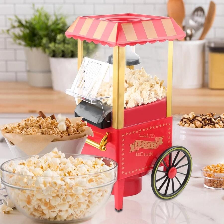 Dailygoods Popcornmaker Retro Popcornmachine Geüpdatet 1200W Hetelucht Popcornmaker voor Thuisgebruik Bediening met é