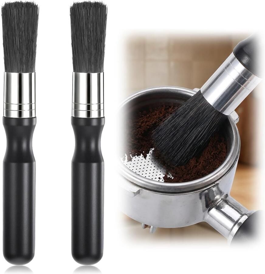 Solidchoice- Reinigingsborstel 2 stuks Duurzaam Bamboe Ergonomische Handgreep Nylon Borstelharen Geschikt voor Koffiemachines Veilig voor Gevoelige Apparatuur Koffieborstel