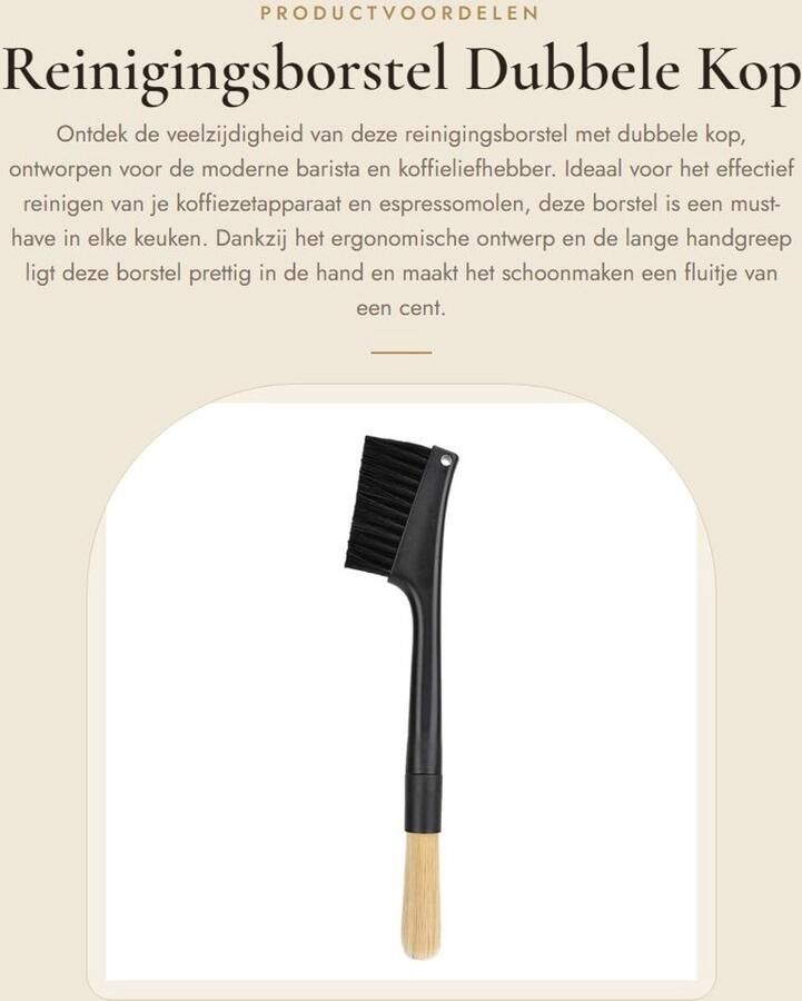 Dailygoods- Reinigingsborstel Dubbele Kop Afneembare Borstel Lange Handgreep Multifunctioneel Geschikt voor Koffiezetapparaat Eenvoudig te Reinigen Koffieborstel