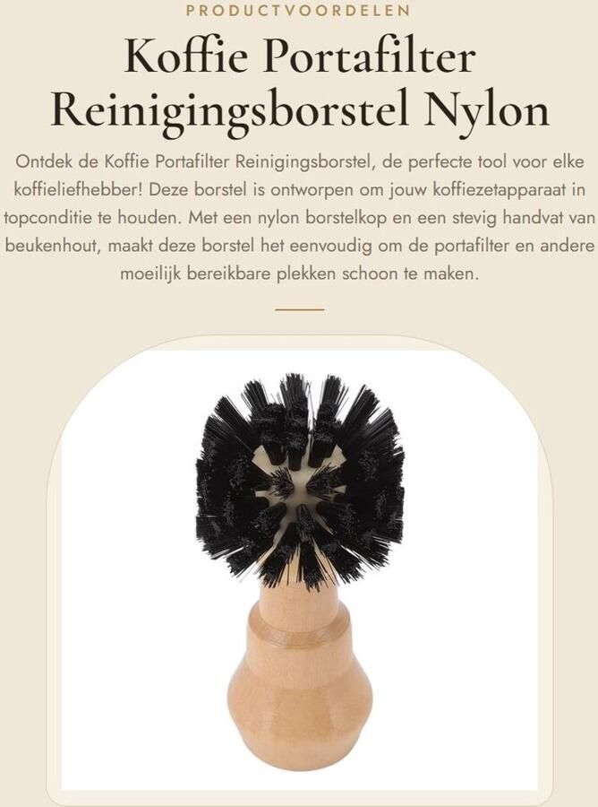 Dailygoods- Reinigingsborstel Koffiemachine Gezichtsborstel Nylon Borstelkop Beuken Houten Handvat Keukengereedschap Comfortabel Ontwerp Koffieborstel