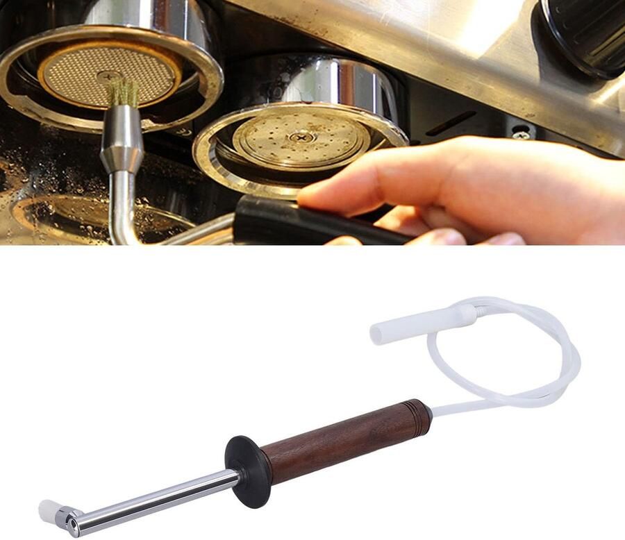 Dailygoods- Reinigingsborstel Snelle Warmteafvoer Koffiemachine Reinigingsborstel Nylon Walnoot Roestvrij Staal Hittebestendig Siliconen Afneembaar Reinigingsgereedschap Lichtgewicht 218g Koffiemachine Reiniger