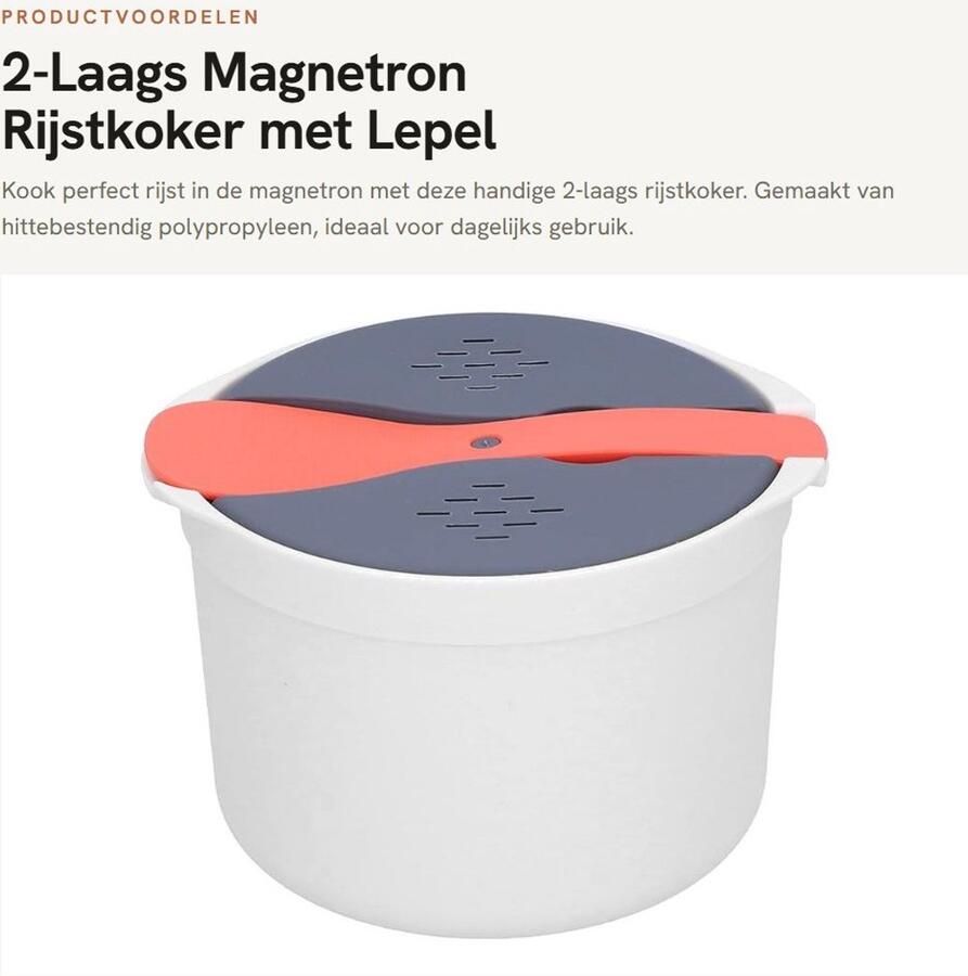 Dailygoods- Rijstkoker 2L Magnetron Rijstkoker Hittebestendig Kookgerei 2-laags Stoommandje Huishoudelijke Rijstkoker Geschikt voor Magnetron Stoomkoker