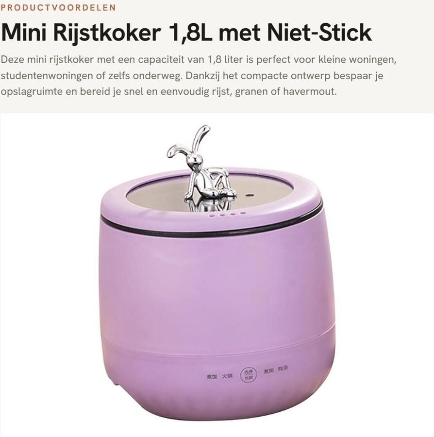 Dailygoods- Rijstkoker Klein 1 8 Liter Rijstkoker met Stomer Compact Ontwerp Geschikt voor 2 Personen Perfect voor Appartementen Antiaanbaklaag Rijstfornuis