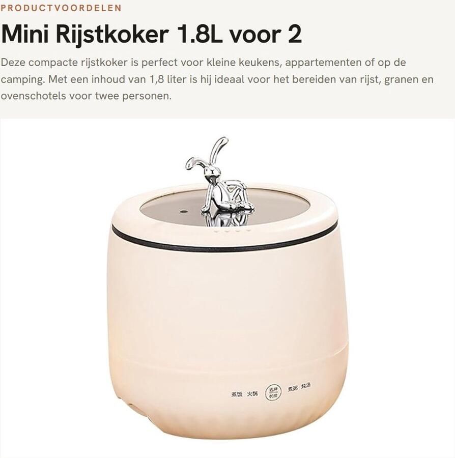 Dailygoods- Rijstkoker Klein 1 8 Liter Rijstkoker met Stomer Compact Ontwerp Geschikt voor 2 Personen Antiaanbaklaag Makkelijk Schoonmaken Rijstmachine