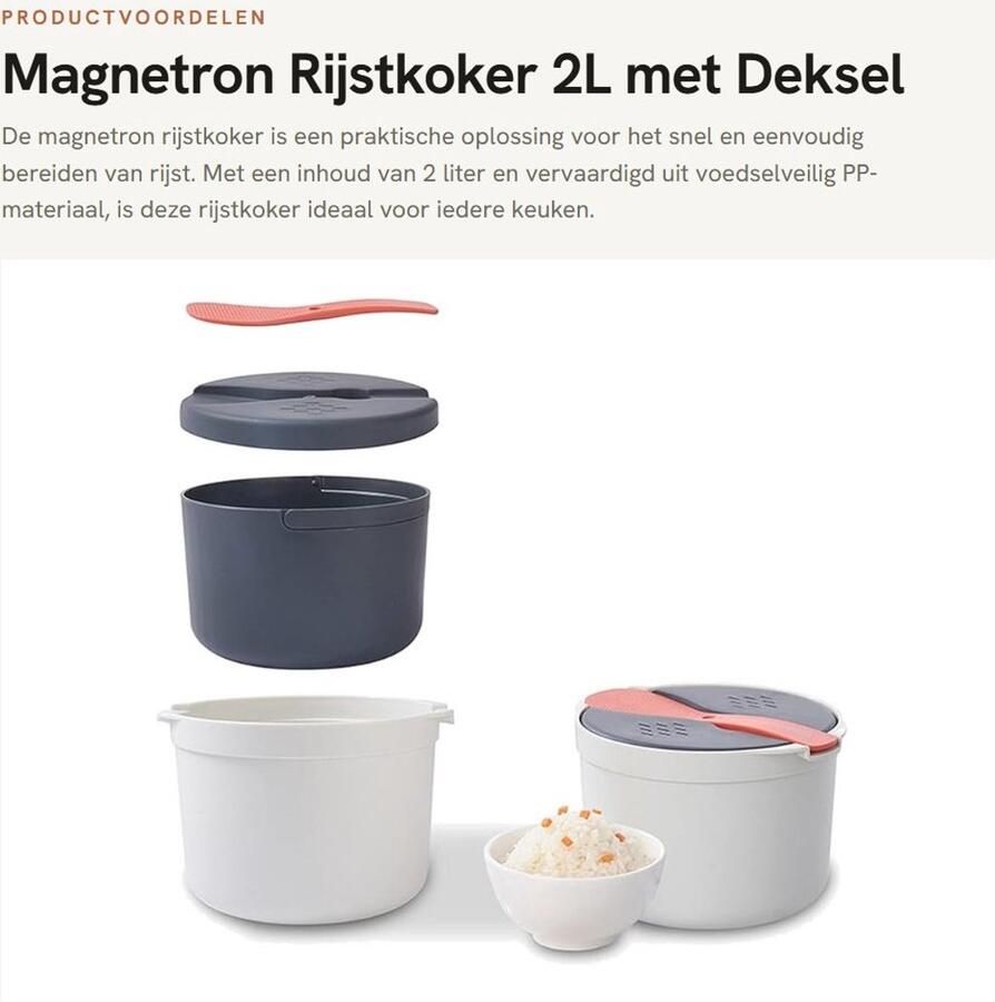 Dailygoods- Rijstkoker voor Magnetron 2 L Rijstkokerset met Stoompan BPA-vrij Voedselveilig PP Inclusief Rijstlepel Zeef Compact 18 5 x 18 5 x 13 cm Magnetronrijstkoker