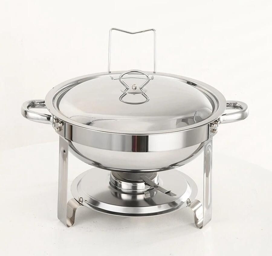 Dailygoods Roestvrijstalen komfoor ronde Chafer buffet catering warmer set met voedselpan en waterpan deksel massieve