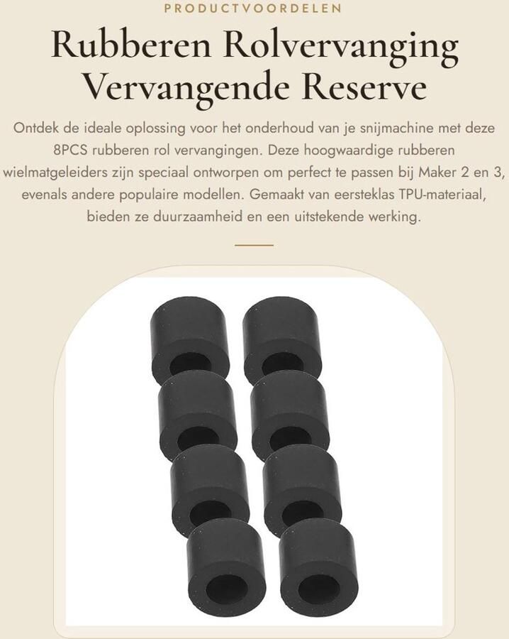 Dailygoods- Rubberen Rol 8 Stuks Vervangende Reserve Rollen Duurzaam TPU Materiaal Compatibel met Maker 2 3 Soepel Snijden Roller Reparatie Onderdelen