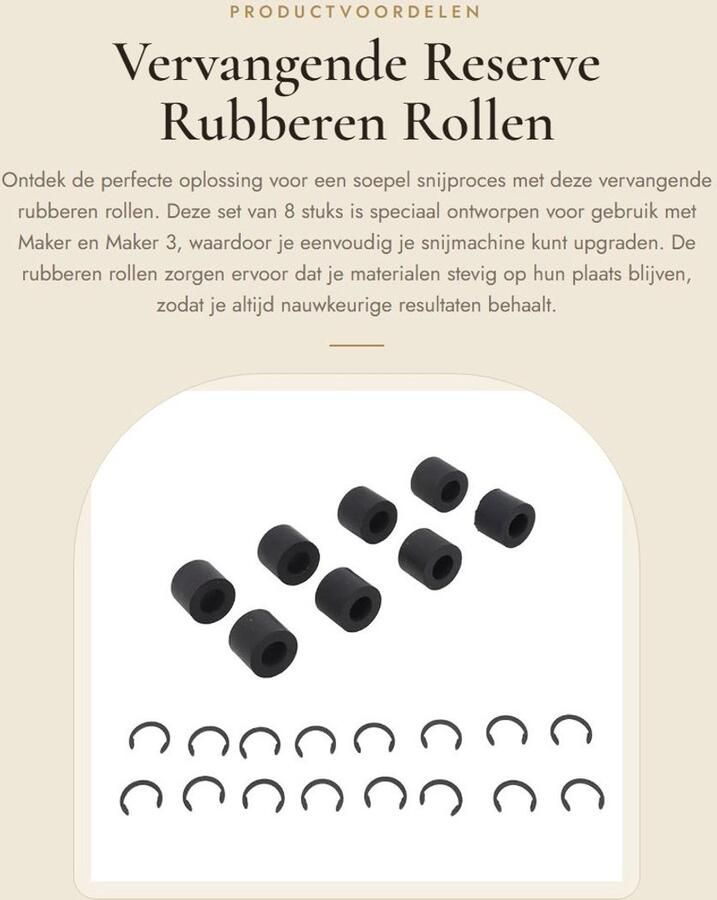 Dailygoods- Rubberen Rollen 8 Stuks Vervangende Onderdelen Antislip Wielmatgeleider Inclusief 16 Borgringen Compatibel met Maker Maker 3 Voorkomt Slippen Snijmachine Rollen