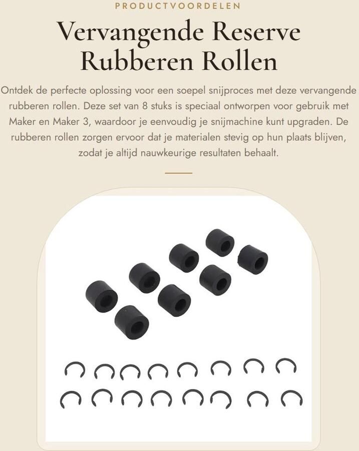 Dailygoods- Rubberen Rollen 8 Stuks Vervangende Onderdelen Antislip Wielmatgeleider Inclusief 16 Borgringen Compatibel met Maker Maker 3 Voorkomt Slippen Snijmachine Rollen