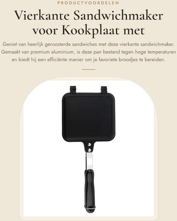 Dailygoods- Sandwichmaker Vierkante Grillpan Anti-aanbak Panini-maker Duurzaam Aluminium Eenvoudig Opbergen Hoge Efficiëntie