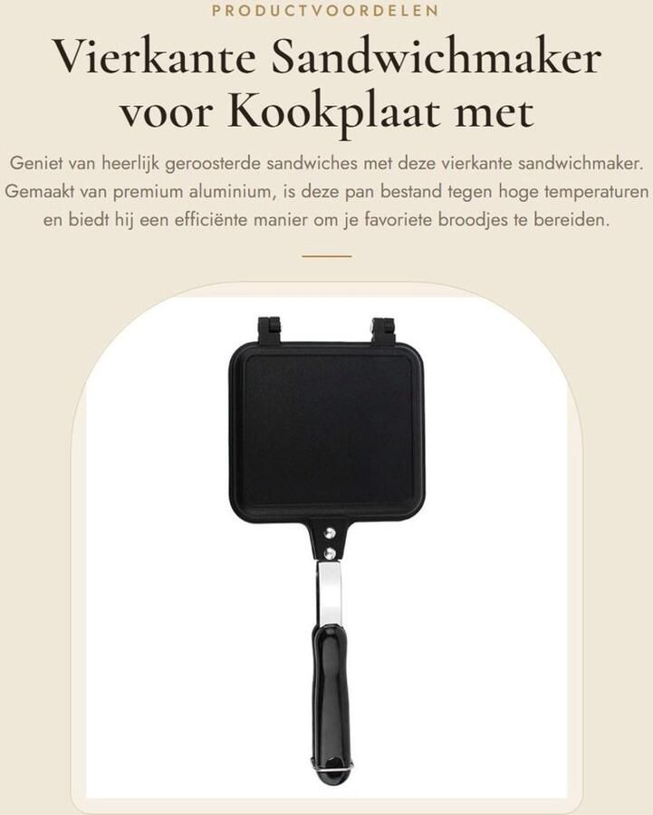 Dailygoods- Sandwichmaker Vierkante Grillpan Anti-aanbak Panini-maker Duurzaam Aluminium Eenvoudig Opbergen Hoge Efficiëntie