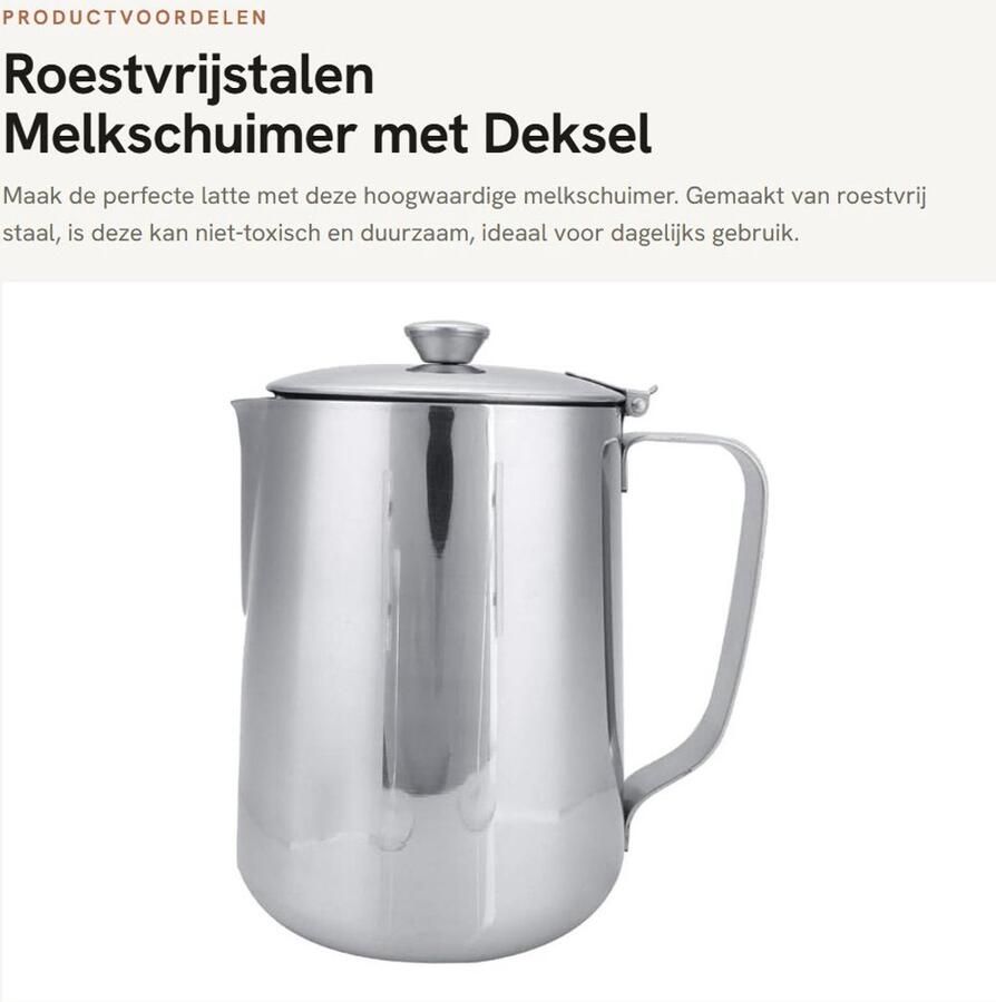 Dailygoods- Schuimbeker 2000 ml Melkkruik Roestvrij Staal Melkopschuimkan Ergonomisch Handvat Duurzaam en Veilig Melkkan