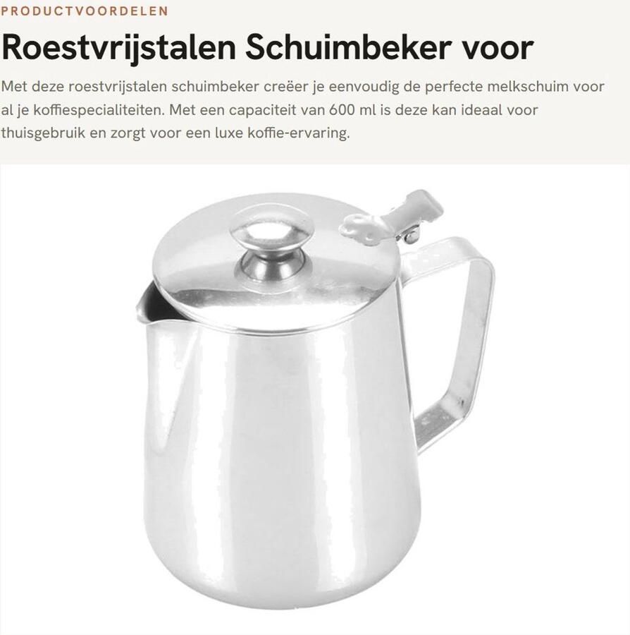 Dailygoods- Schuimbeker 600 ml Roestvrijstalen Melkkannetje Melkopschuimkan Ergonomisch Handvat Duurzaam en Veilig Melkkan