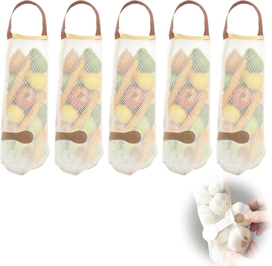 Dailygoods Set van 6 Herbruikbare Gaaszakken voor Groenten en Fruit
