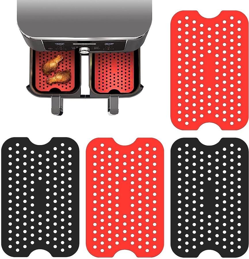 Dailygoods- Siliconen Luchtfriteuse Voeringen Geperforeerde Antiaanbakmatten Set van 4 Hittebestendig Flexibele Voering 19 6 cm Airfryer Mat