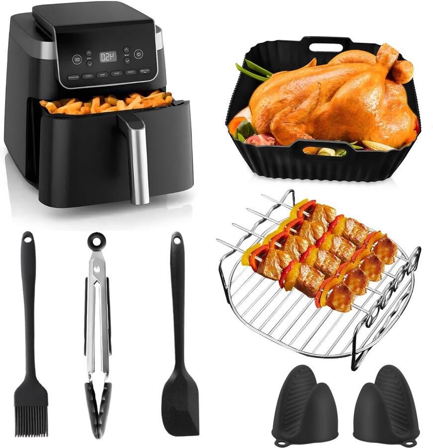 Dailygoods- Siliconen Vorm 11-delige Set Airfryer Accessoires Geschikt voor Ninja AF140UK AF180UK Perfecte Pasvorm Inclusief Grillrooster Handschoenen