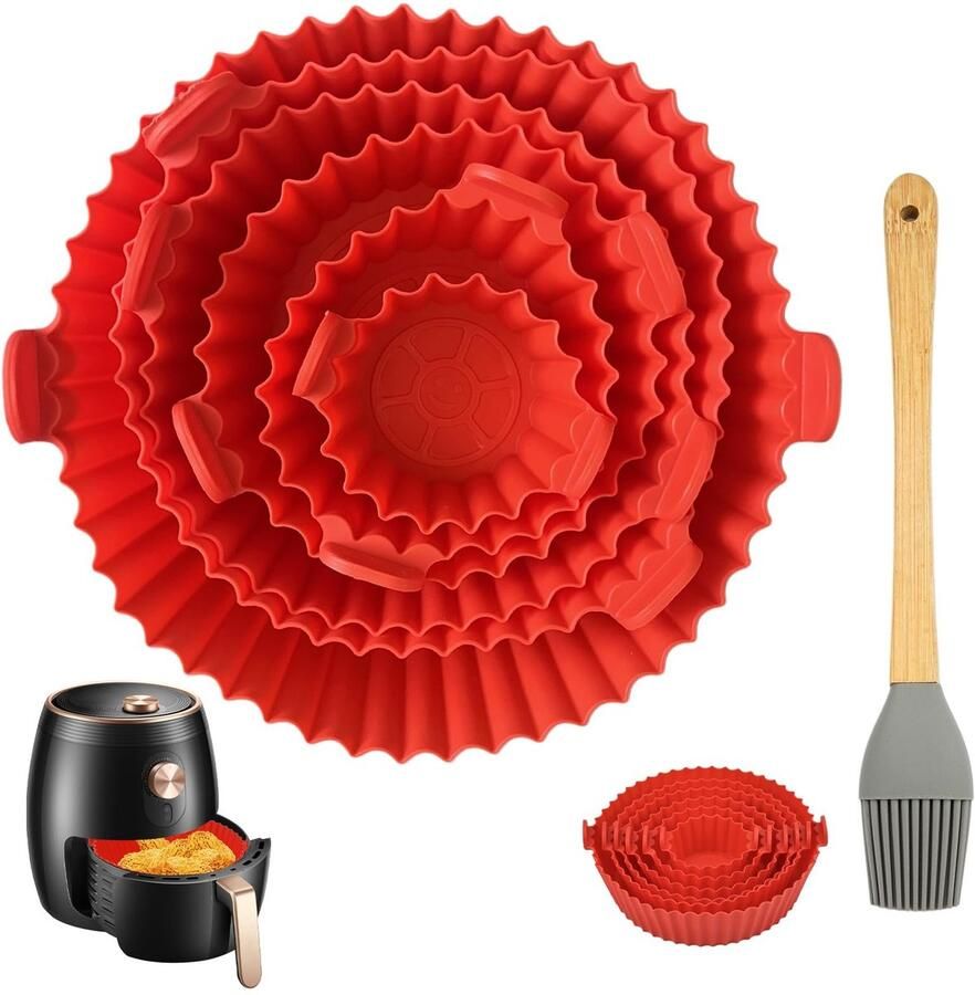 Dailygoods- Siliconen Vorm 6 Stuks Bakvorm Airfryer Vetarm Voedselveilig Inclusief Borstel Antiaanbak oppervlak