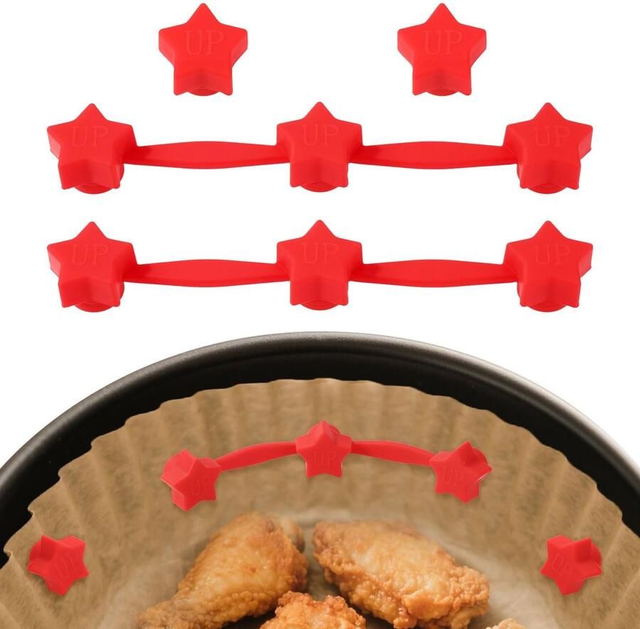 Dailygoods- Siliconenmagneten Set van 4 Stervormige Lange Siliconenstrips 13x2x1 5 cm Herbruikbare Siliconen Magneetgespen 2x2x1 5 cm Universeel voor Bakpapier Rood Voor Airfryer Luchtfriteuse Accessoires