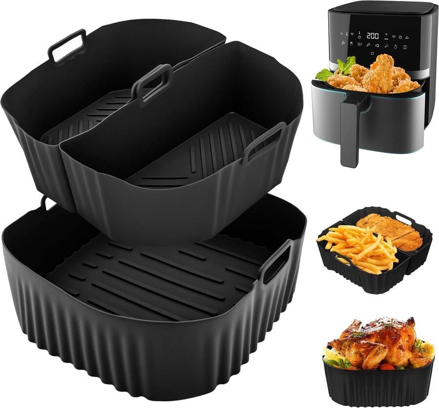 Dailygoods- Siliconenvorm 3 Stuks Herbruikbaar BPA-vrij Antiaanbaklaag Hittebestendig tot 450°C Accessoire voor Airfryer Bakvorm