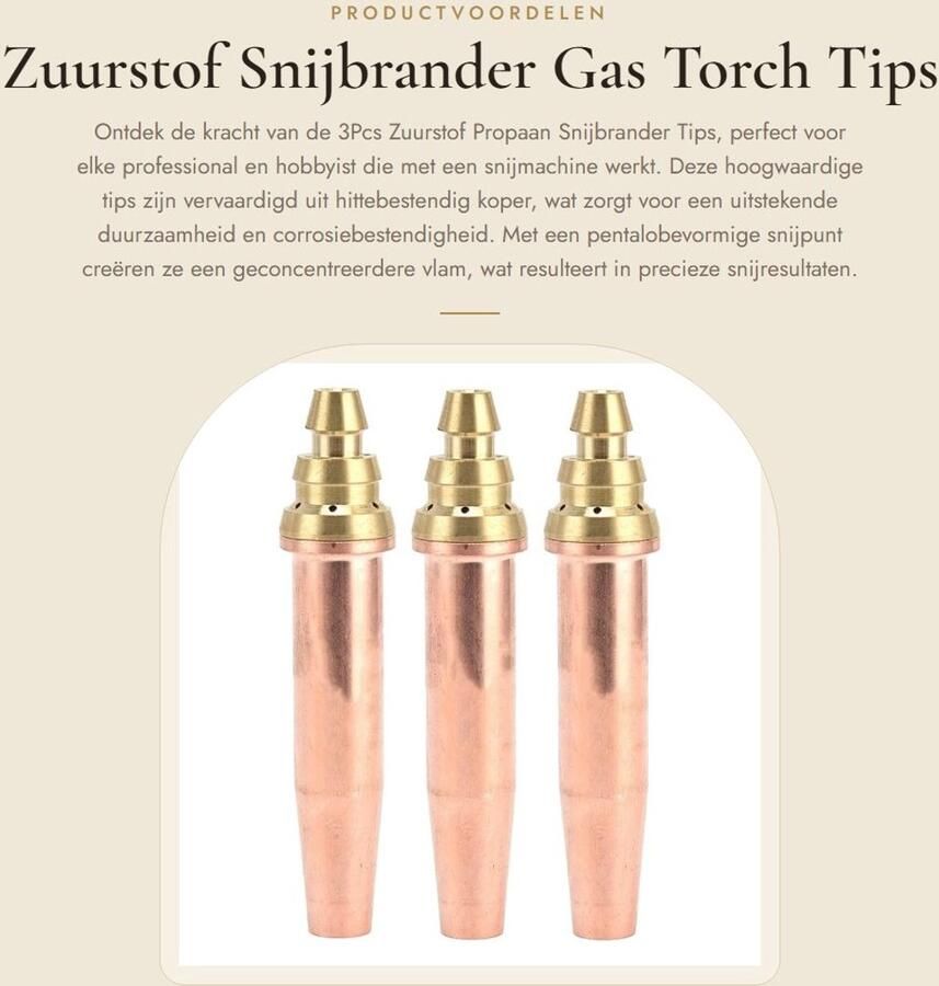 Dailygoods- Snijbrander Tips 3 Stuks Hittebestendig Koper Mengsel Zuurstof Propaan Pentalobevormige Snijpunt 0 9mm 1 2mm 1 5mm Snijmondstuk