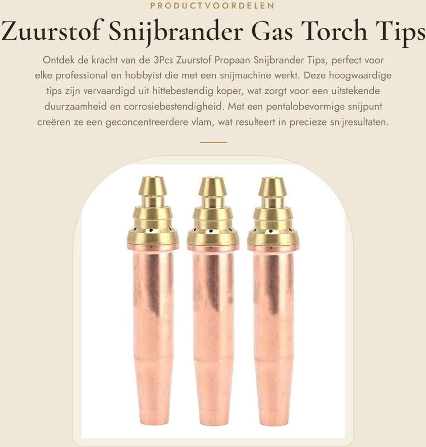 Dailygoods- Snijbrander Tips 3 Stuks Hittebestendig Koper Mengsel Zuurstof Propaan Pentalobevormige Snijpunt 0 9mm 1 2mm 1 5mm Snijmondstuk